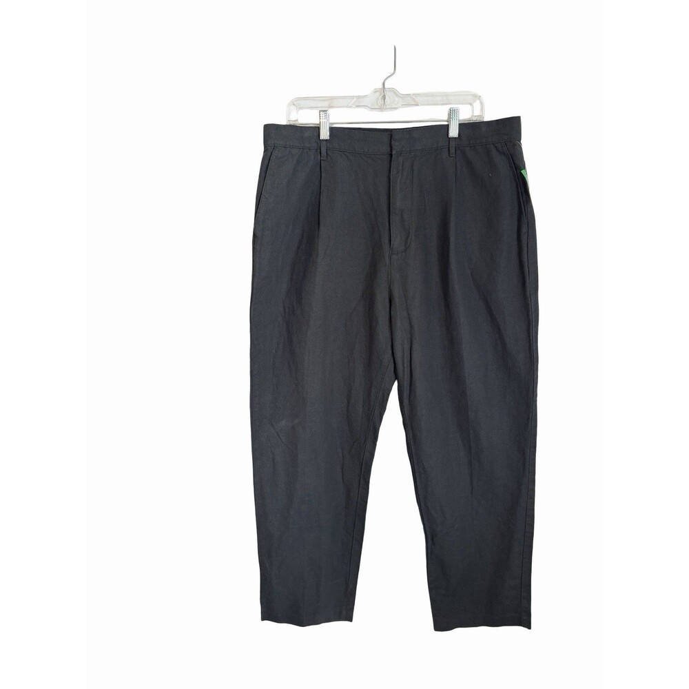 GAP Pants Men's 34 x 30 Black Linen Blend Pleated Straight Leg Beach Resort NEW